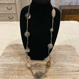 Vintage Beaded Signed JS Long Statement Necklace